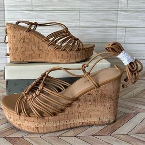 Sun + Stone size 11 Wedge Sandals with Cork Platform NWB Nude summer spring